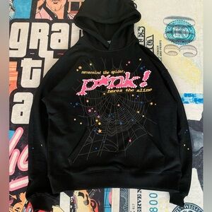 Médium Black and Pink Sp5der Hoodie